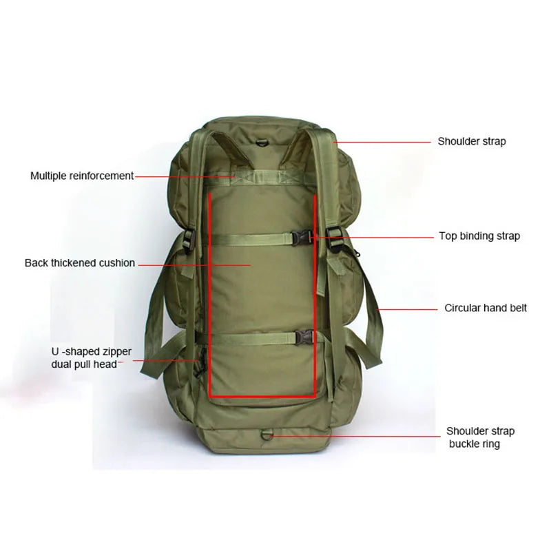 Super Capacity 100L Tactical Luggage Bag Waterproof Large Shoulder Travel Bags Backpack Outdoor Camping Tent Bag