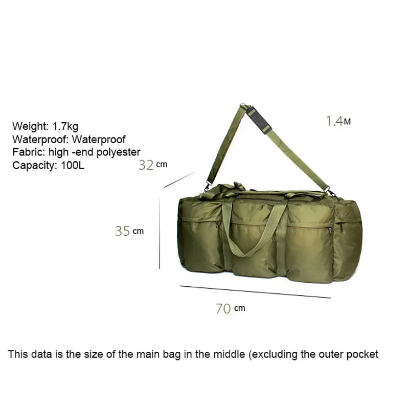 Super Capacity 100L Tactical Luggage Bag Waterproof Large Shoulder Travel Bags Backpack Outdoor Camping Tent Bag