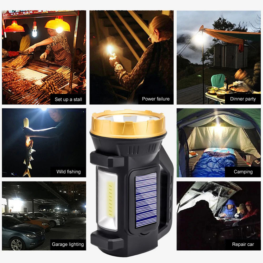 LED Portable Lantern USB Handheld Spotlight Solar Lantern Flashlight Searchlight With Side Light Waterproof 18650 Outdoor