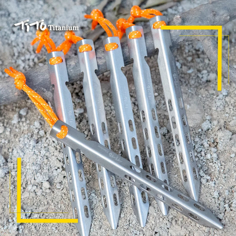 TiTo Titanium tent nails V shaped design Outdoor camping Windproof  equipment Tent tool for Soft ground 6/8/10/12pc