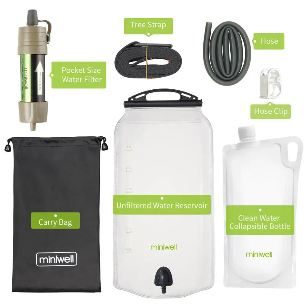 Miniwell Outdoor Gravity Water Filter System for Hiking, Camping, Survival and Travel