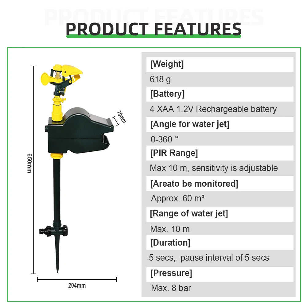 Solar Motion Activated Powerful Eco-friendly Jet Spray Animal Repeller Garden Pest Control Repellent #31004