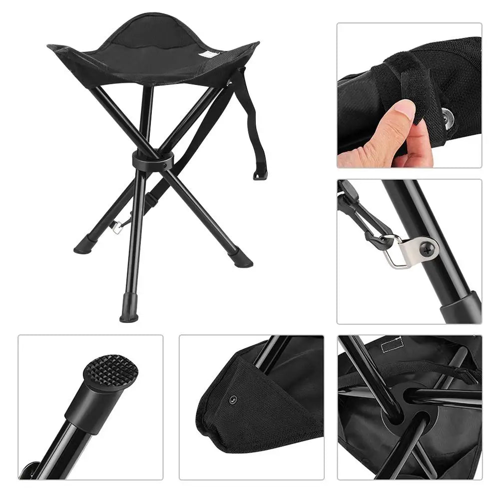 Portable Tripod Stool Folding Chair With Carrying Case for Outdoor Camping Walking Hunting Hiking Fishing Travel 28x28x36cm