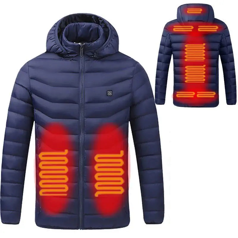 Men 9 Place Heated Winter Warm Jackets USB Heating Padded Jackets Smart Thermostat Pure Color Hooded Heated Clothing Waterproof