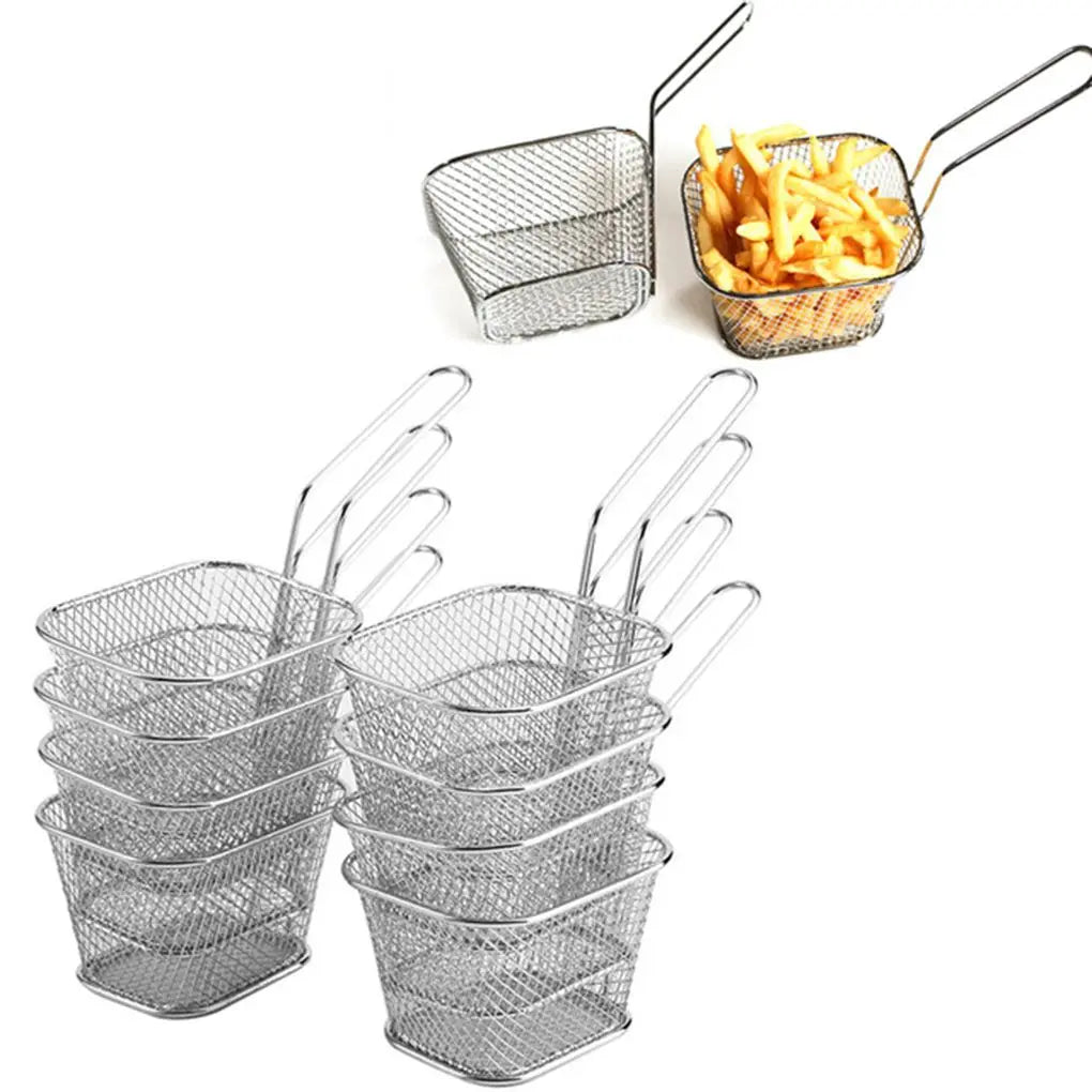 8PCS Mini Stainless Steel Fry Baskets Chips Presentation Basket Strainer Food Basket Kitchen Tool Cooking French Fries Basket