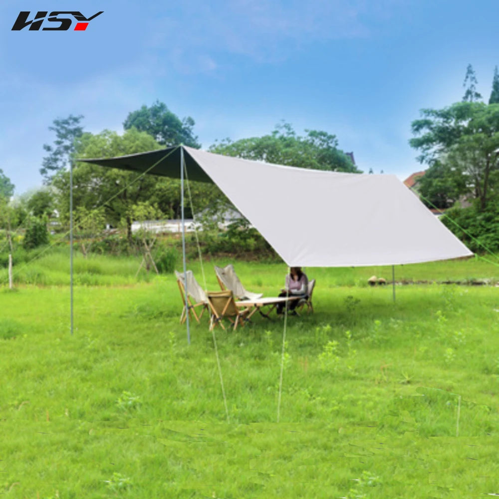 Without poles! 3x3M 4.4X4.4M UPF50+ Waterproof 5000MM With Black Coated Outdoor Tarp Camping Survival Sun Khaki Rain Awning Cano