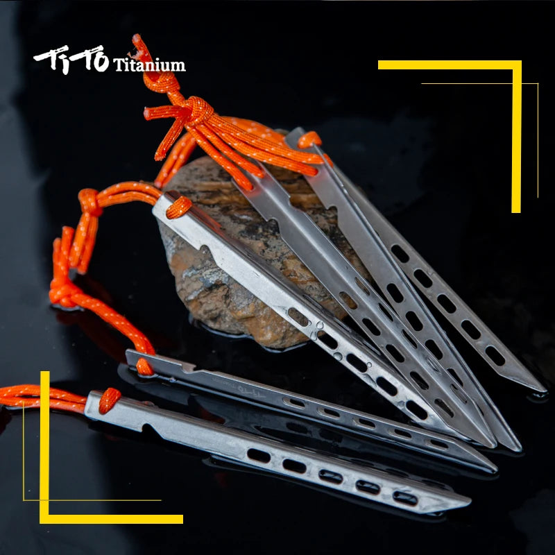 TiTo Titanium tent nails V shaped design Outdoor camping Windproof  equipment Tent tool for Soft ground 6/8/10/12pc