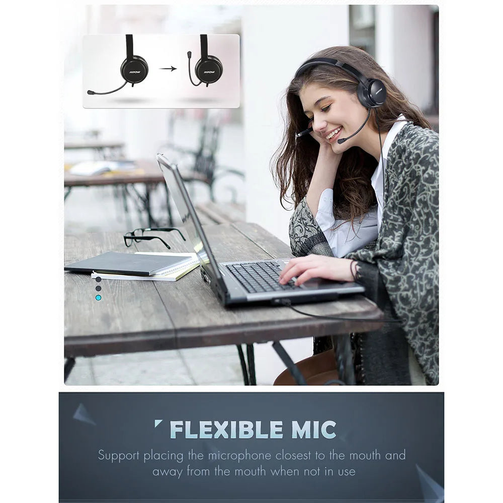 1/2PCS Mpow 071 USB 3.5mm Wired Headset with Noise Reduction Mic In-line Control Protein Memory Earmuff for Skype PC Call Center