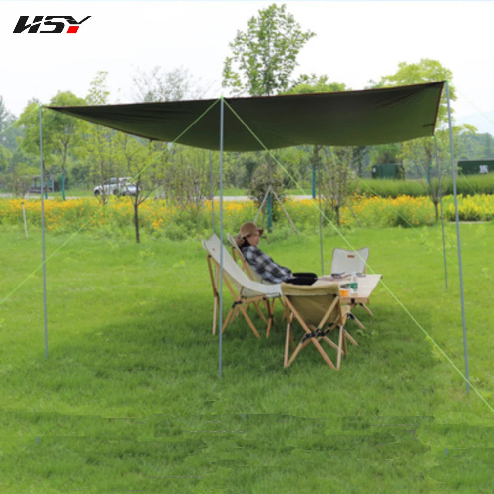 6X4.4M UPF50+ Waterproof 5000MM With Black Coated UV Blocking Outdoor Canopy Camping Survival Sun Rain Awning Khaki Tarp