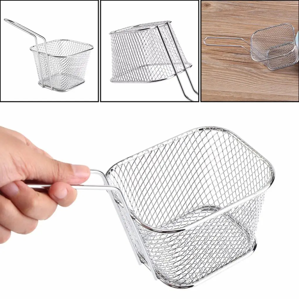 8PCS Mini Stainless Steel Fry Baskets Chips Presentation Basket Strainer Food Basket Kitchen Tool Cooking French Fries Basket