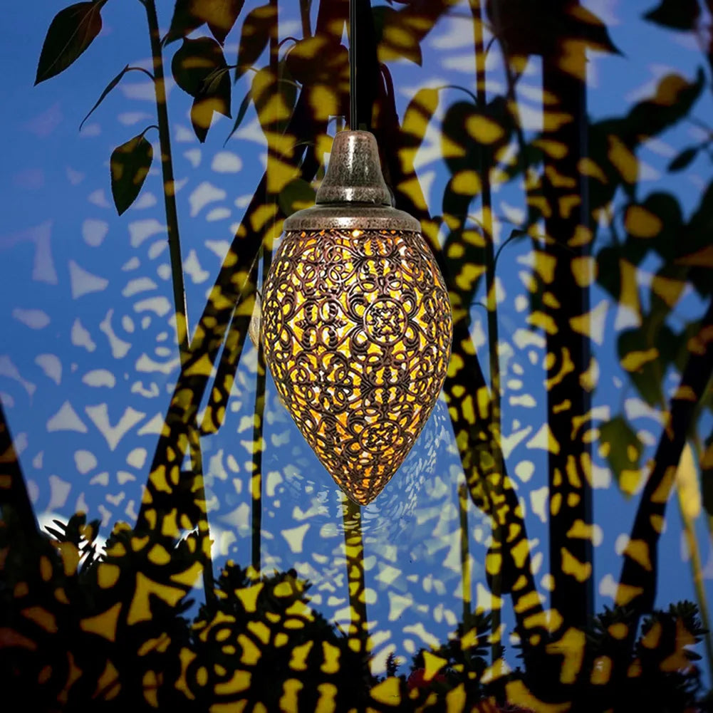 Outdoor Solar Lantern Garden Light Landcaspe light Retro Hollow Projection Lamp Garden Decoration Olive Shape Solar Hanging Lamp