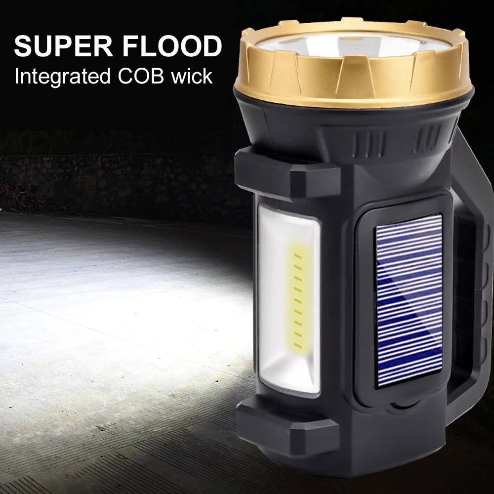 LED Portable Lantern USB Handheld Spotlight Solar Lantern Flashlight Searchlight With Side Light Waterproof 18650 Outdoor