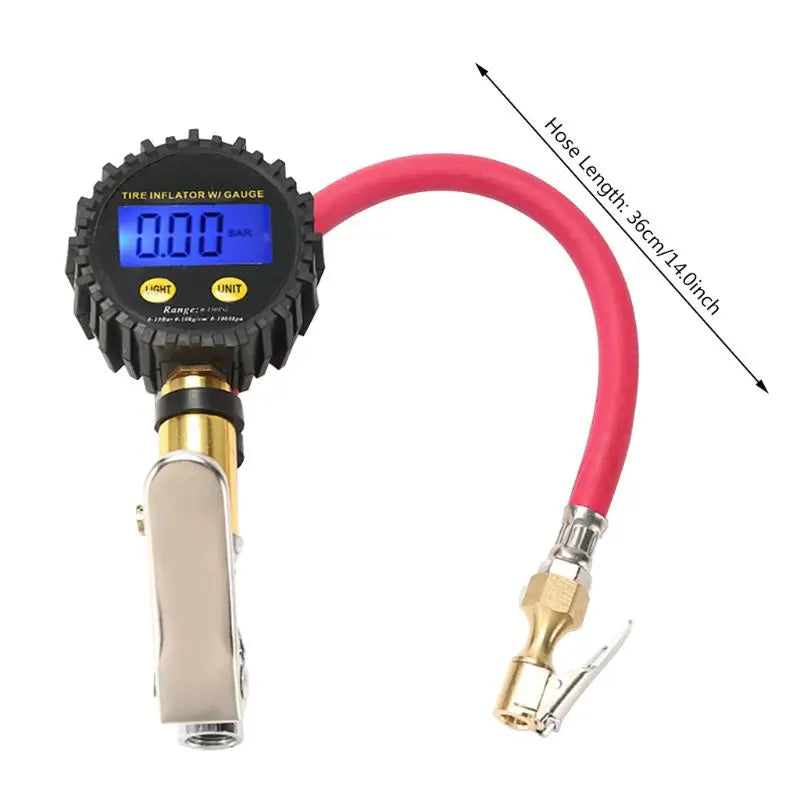 Digital Tire Inflator Pressure Gauge 200PSI LCD Display Air Compressor Pump Quick Connect For Car Motorcycle