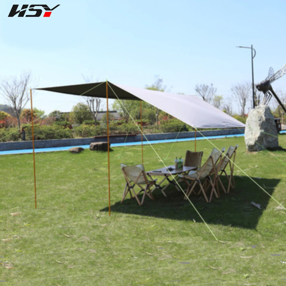 Without poles! 3x3M 4.4X4.4M UPF50+ Waterproof 5000MM With Black Coated Outdoor Tarp Camping Survival Sun Khaki Rain Awning Cano