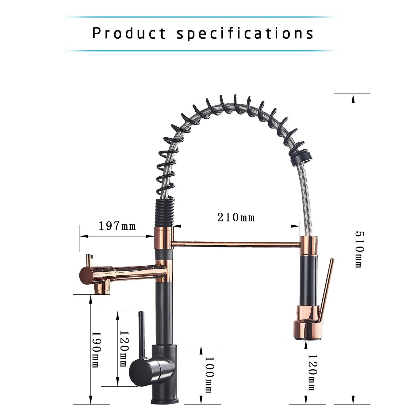 Rozin Black and Rose Golden Spring Pull Down Kitchen Sink Faucet  Hot & Cold Water Mixer Crane Tap with Dual Spout Deck Mounted