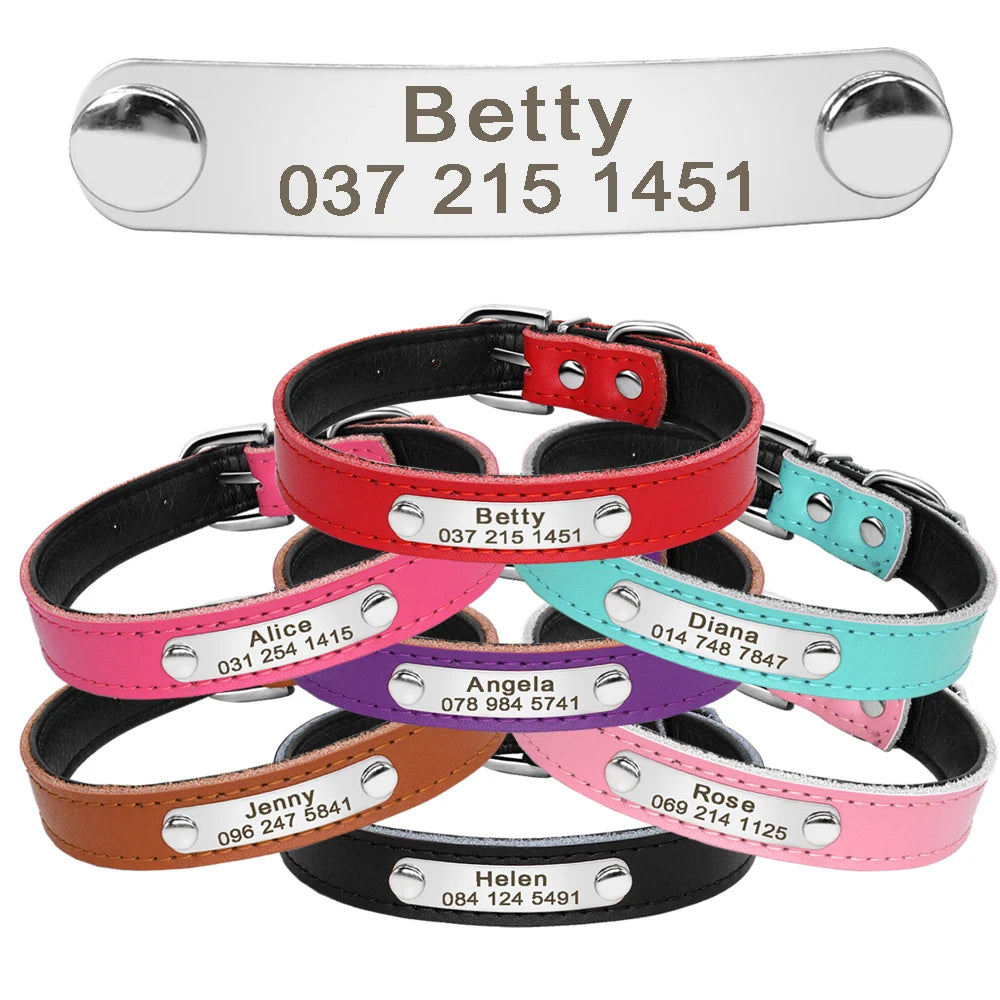 Leather Cat Collar Personalized Cat Collar For Puppy Small Dogs Pet Kitten Nameplate Collar Free Engraving Adjustable