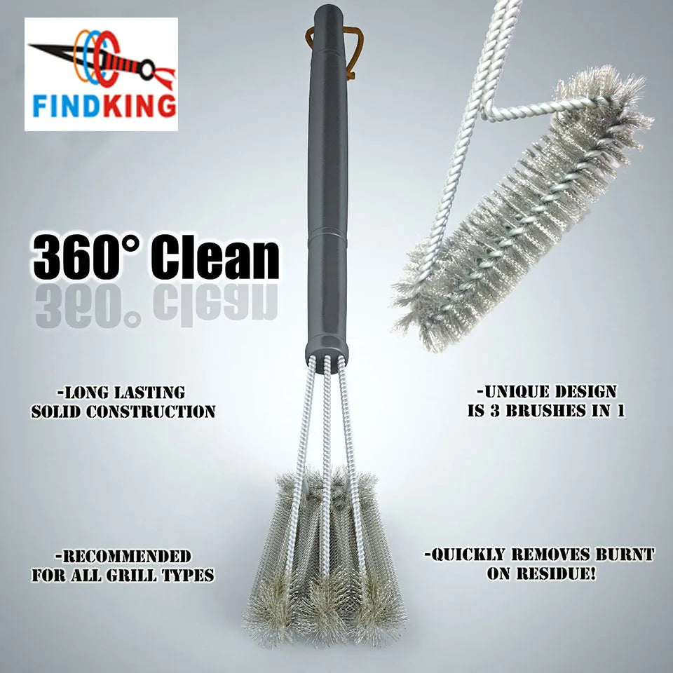 18 inch Grill Cleaning Brush BBQ Tool Grill Brush 3 Stainless Steel Brushes In 1 Cleanin Bbq Accessories Best Cleaner Barbecue