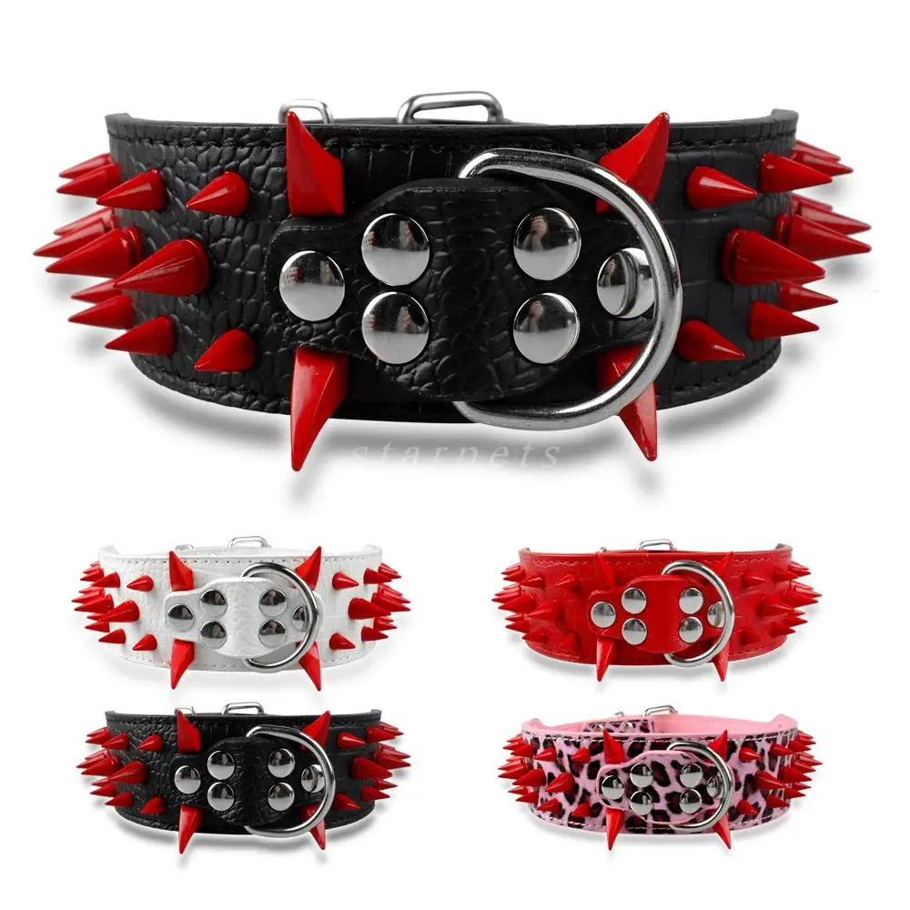 2" Wide Sharp Spiked Studded Leather Dog Collars Pitbull Bulldog Big Dog Collar Adjustable For Medium Large Dogs Boxer S M L XL