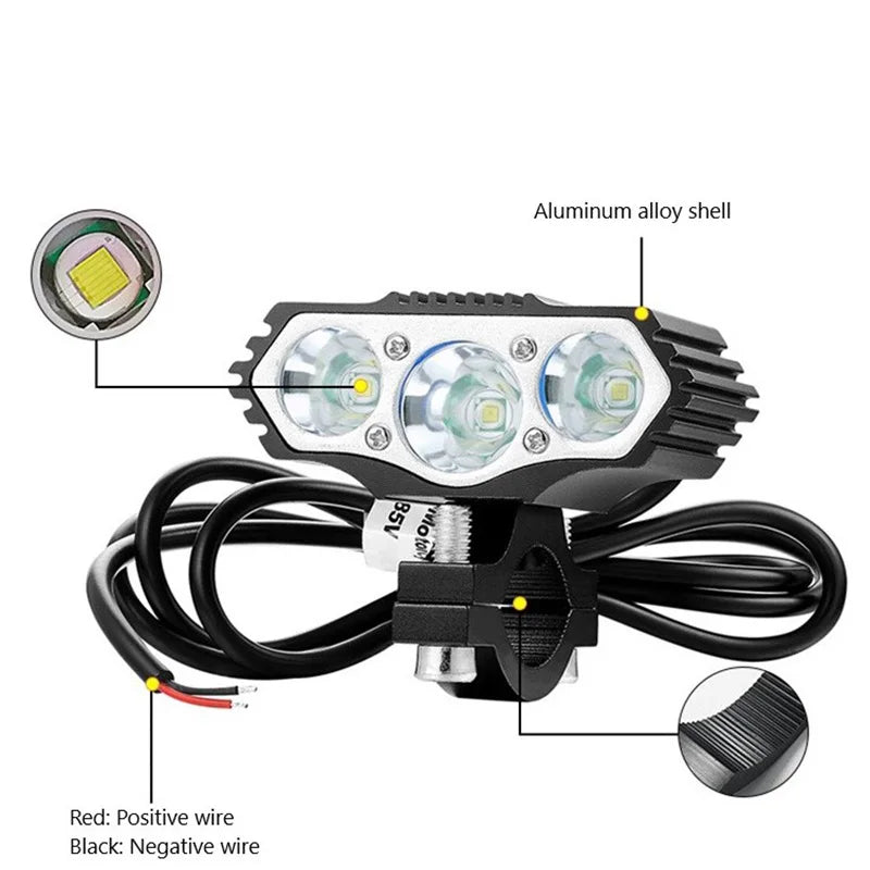 12V-36V-48V-85Volt Electric Motorcycle Light 3T6 Led Motorized Bicycle Headlight Vehicle Bike Scooter Lamp Refit eBike Accessory