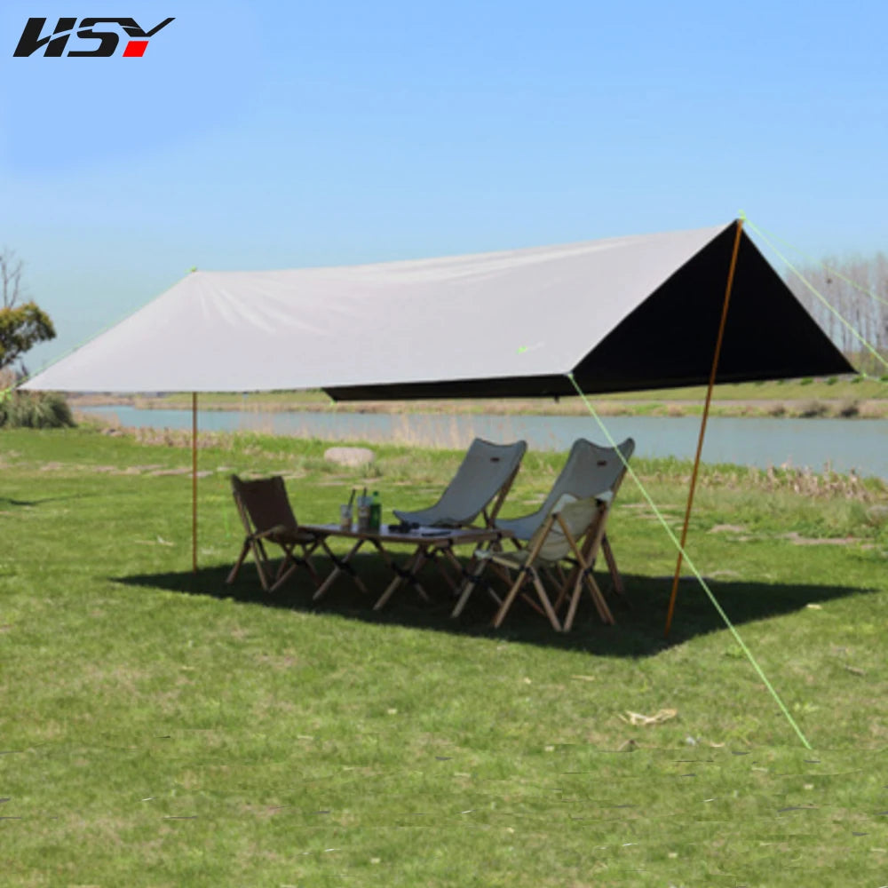 Without poles! 3x3M 4.4X4.4M UPF50+ Waterproof 5000MM With Black Coated Outdoor Tarp Camping Survival Sun Khaki Rain Awning Cano