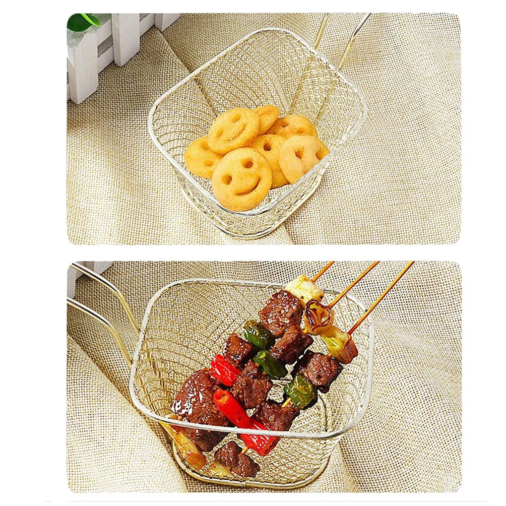 8PCS Mini Stainless Steel Fry Baskets Chips Presentation Basket Strainer Food Basket Kitchen Tool Cooking French Fries Basket