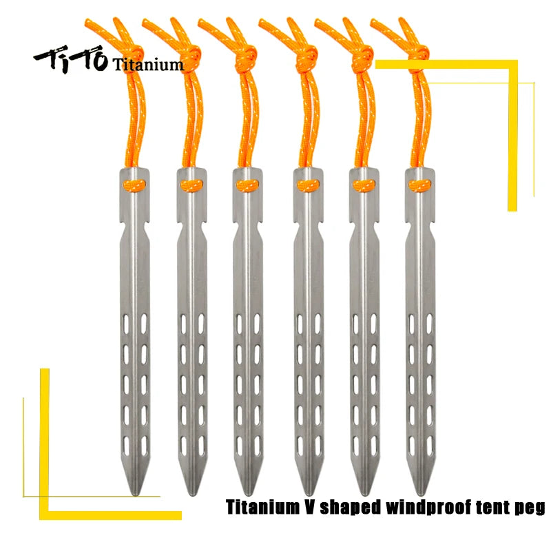 TiTo Titanium tent nails V shaped design Outdoor camping Windproof  equipment Tent tool for Soft ground 6/8/10/12pc