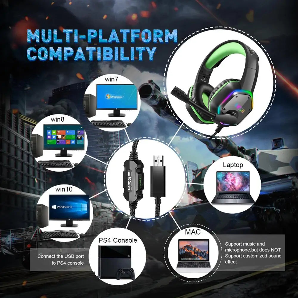 Gaming Headphones For PC/PS4/PS5 EKSA E1000 7.1 Surround RGB Gaming Headset Gamer USB Wired Headphones with Noise Cancelling Mic