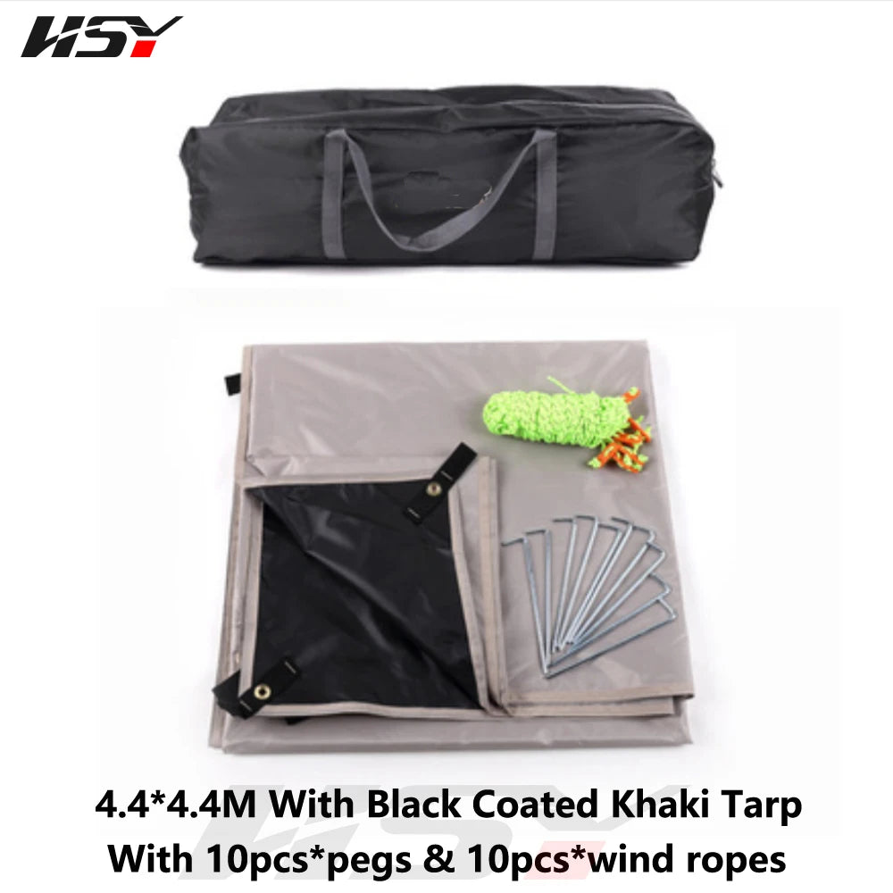 Without poles! 3x3M 4.4X4.4M UPF50+ Waterproof 5000MM With Black Coated Outdoor Tarp Camping Survival Sun Khaki Rain Awning Cano