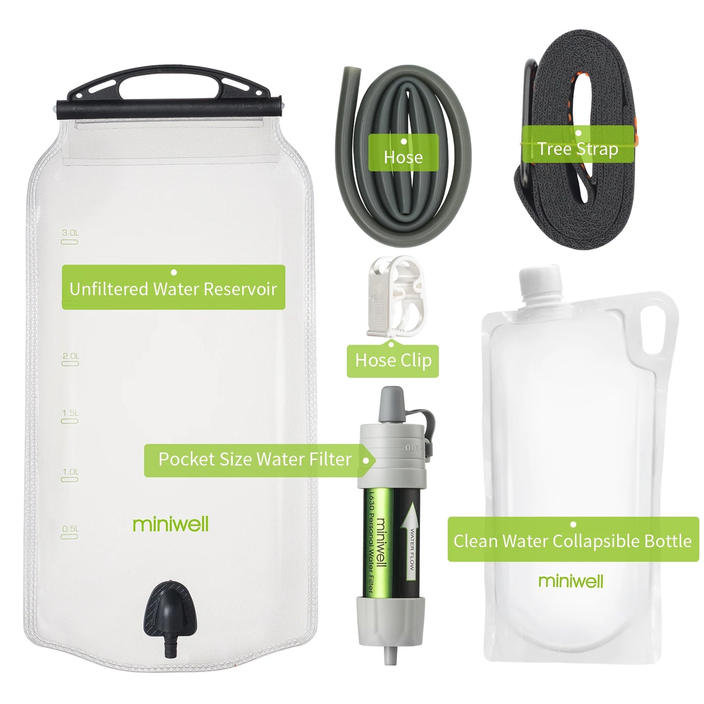 miniwell water purifier water straw filter survival emergency kit for hiking,camping,survival,emergency