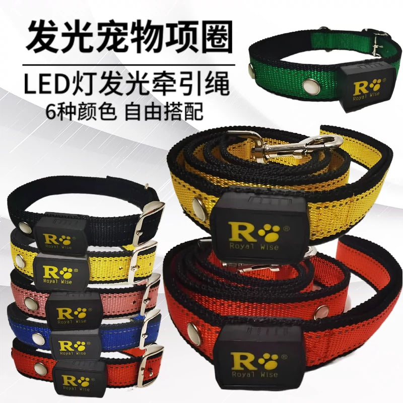 Night Dog Walking Dog LED Luminous Collar/Hand Holding Rope Pet Collar Collar Teddy Small and Medium-Sized Dogs Traction Belt