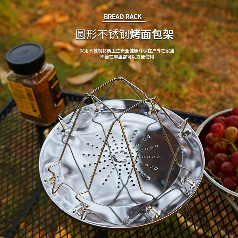 Outdoor Stainless Steel Toasted Bread Rack 4-Piece Toast Bread Plate Camping Picnic Barbecue Grill Foldable Baking Tray