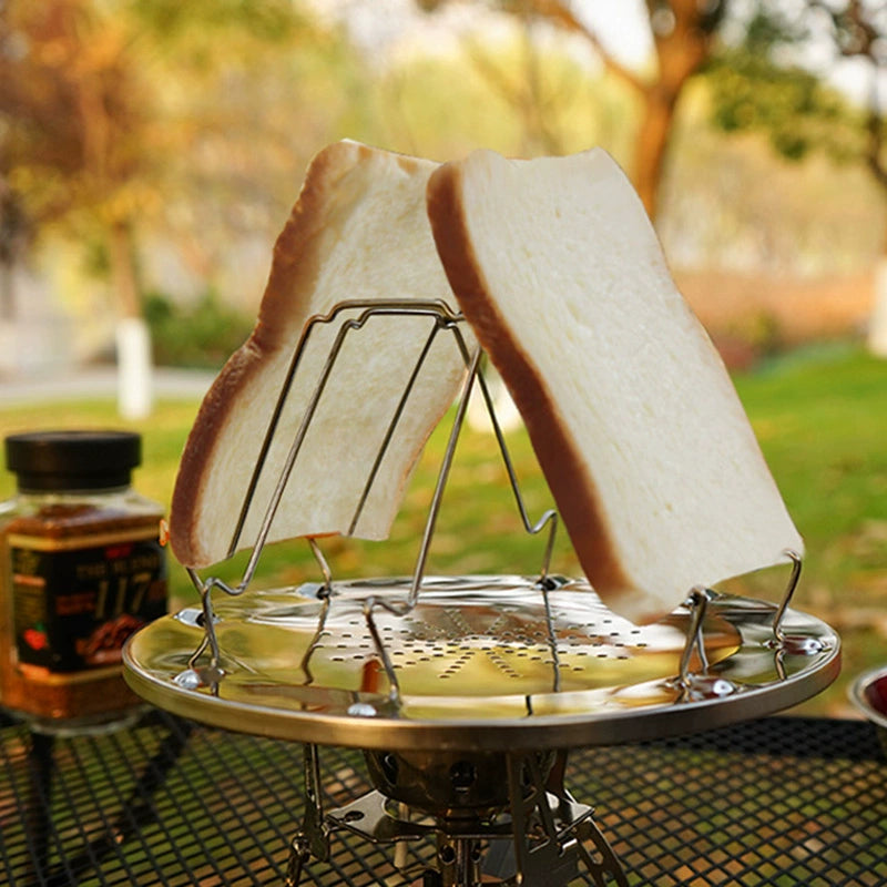 Outdoor Stainless Steel Toasted Bread Rack 4-Piece Toast Bread Plate Camping Picnic Barbecue Grill Foldable Baking Tray