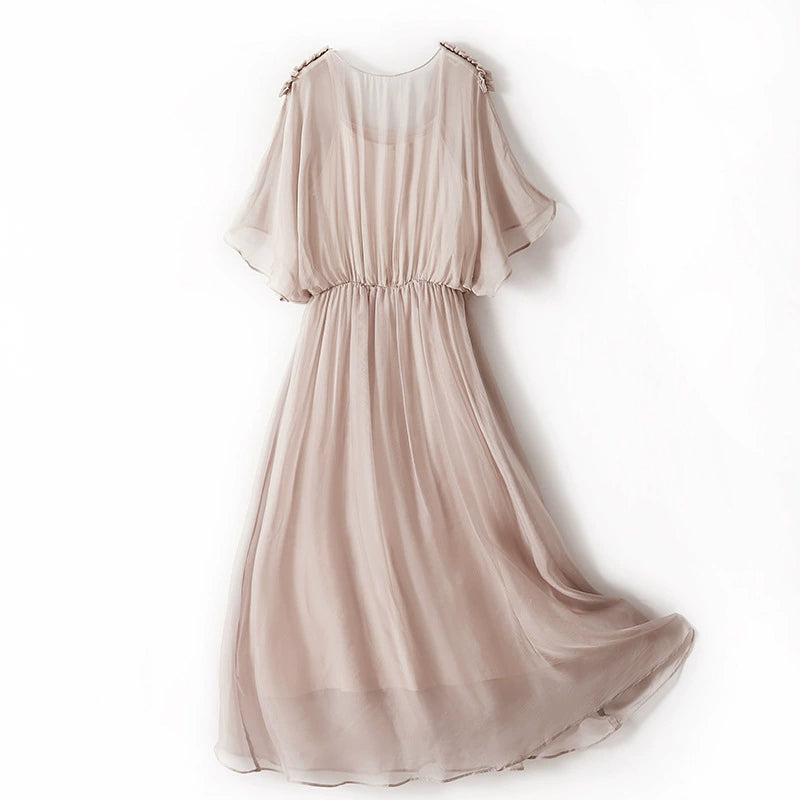 Famous Brand Elegant White Slim-Fit Fairy Silk Dress