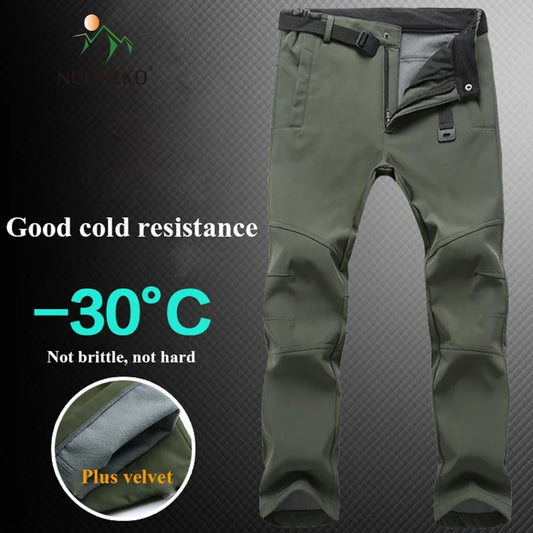 Winter Mens Fleece Warm Hiking Soft Shell Pants Outdoor Sport Waterproof Windproof Camping Fishing Skiing Trekking Trousers PM24