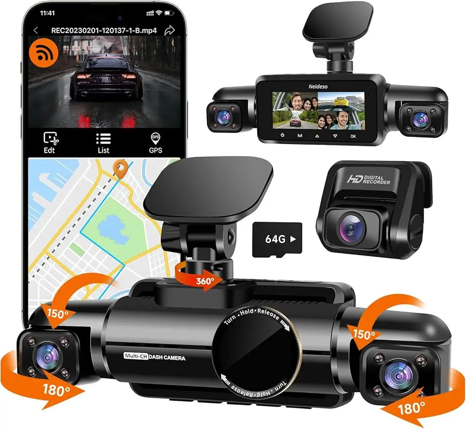 360° Dash Cam Front, Rear and Inside, 4 Channel 3K+3*1080P, 5GHz Wi-Fi GPS, Voice Control, 4K+1080P*2 Dash Camera for Cars