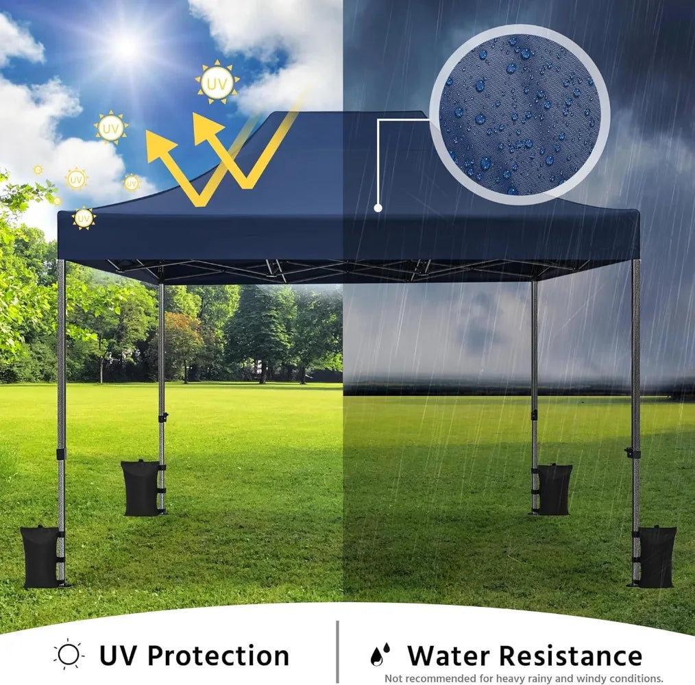 Heavy Duty Pop Up Canopy Tent, 10x15 Commercial Instant Shelter Tent Outdoor Adjustable Canopy with Wheeled Bag 4 Sandbags