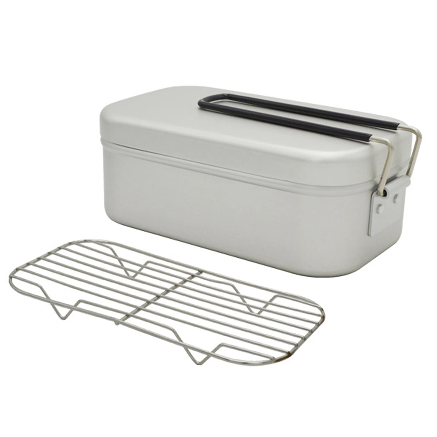 Camping 800ml Bento Lunch Box Aluminum Alloy Lunch Box Camping Bento Box Outdoor Cookware Bowl Pan with Lid Folding Handle