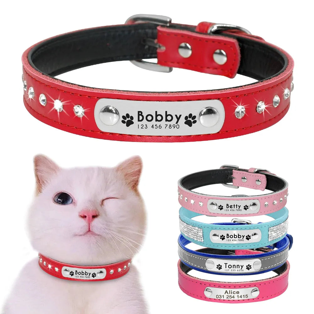 Leather Cat Collar Personalized Cat Collar For Puppy Small Dogs Pet Kitten Nameplate Collar Free Engraving Adjustable