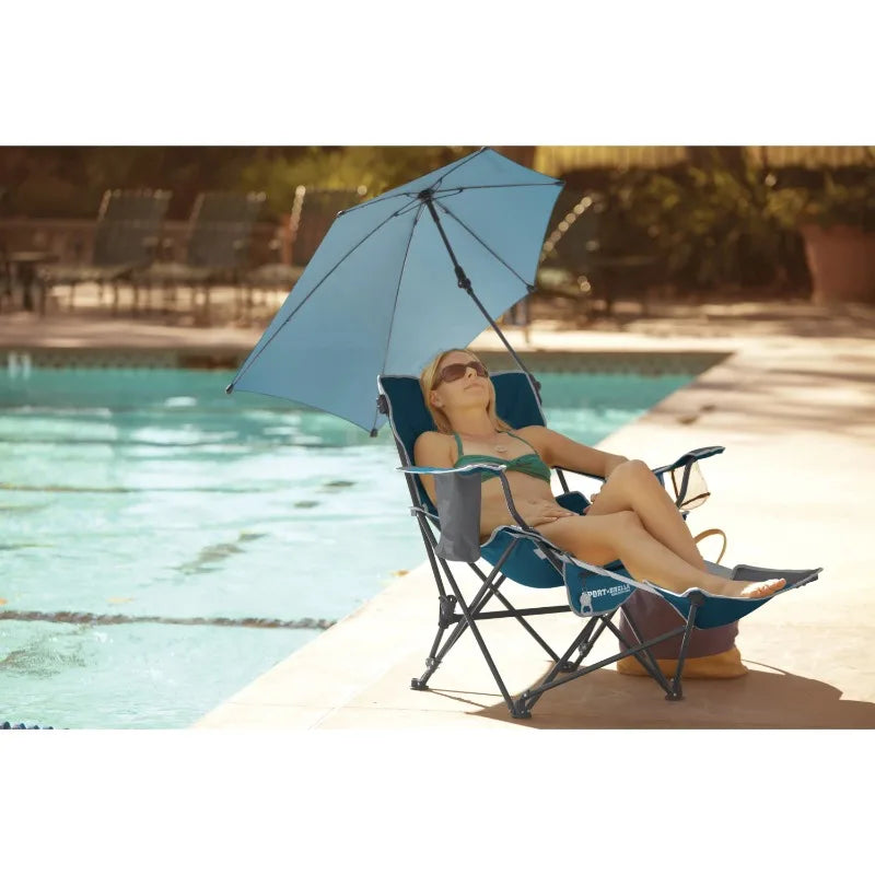 Sport-Brella Blue Camping Chair, with Clamp-On Sun Shade， beach chairs