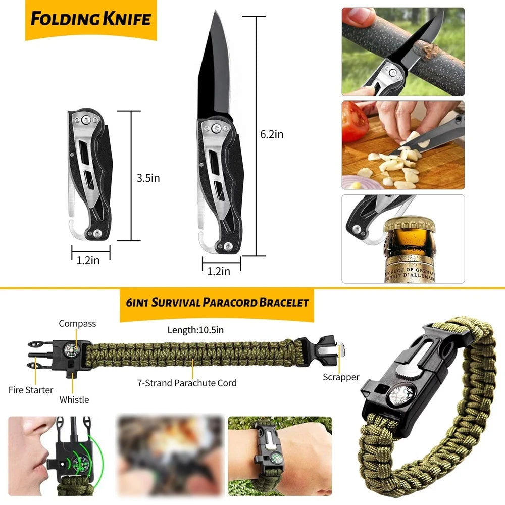 60 In 1 Emergency Survival Kits Outdoor Professional Survival Gear Equipment Tools Set For Camping Adventures Tools For Husband