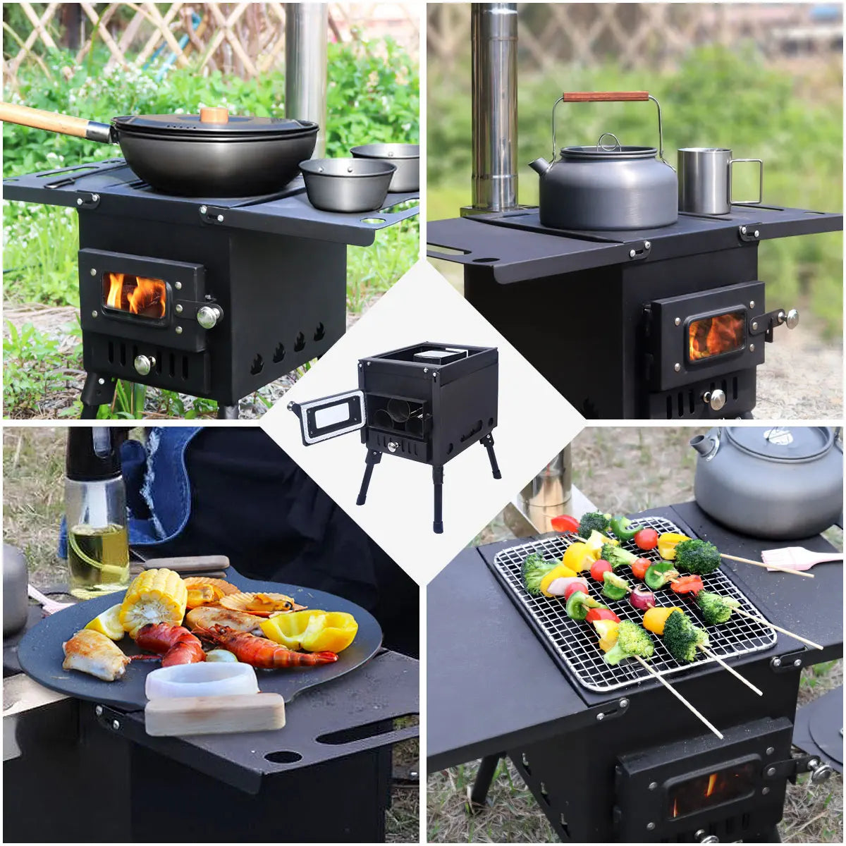 Outdoor Wood Stove Large Firewood Stove with Split Chimney Bonfire Stove Burning Wood Fire Stove for Camping Cooking Patio BBQ