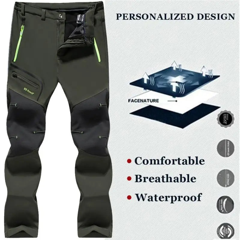 Men Outdoor Pants Autumn Winter Plus Size Fleece Warm Waterproof Windproof Breathable Trousers Sports Hiking Cargo Pants Men 5XL