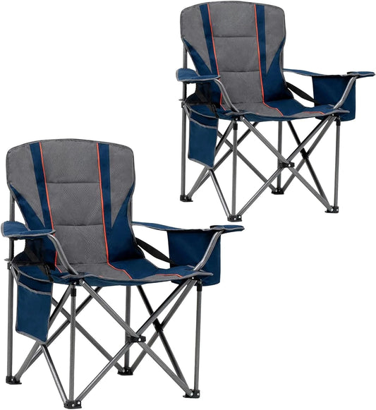 2 Pack Oversized Fully Padded Camping Chair with Lumbar Support, Heavy Duty Cooler Bag Fold Chair Support 450 LBS