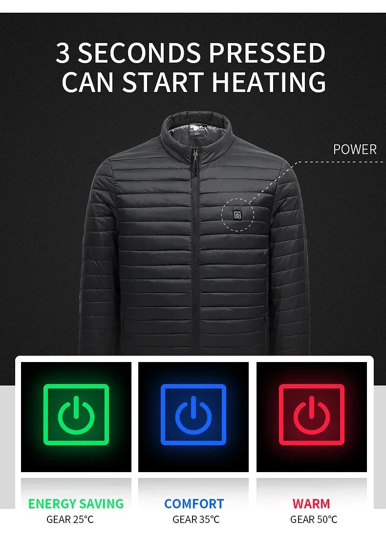 Men Heate Jacket Winter Warm USB Electric Heating Vest Smart Thermostat Hooded Heated Clothes Waterproof Warm Padded Jacket Coat