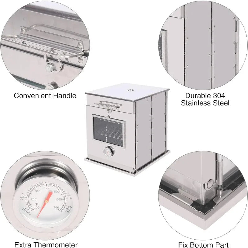 REDCAMP Fodable Camping Oven with 3 Tier Grill, Stainless Steel Oven for Propane Stove Baking BBQ Outdoor Cooking