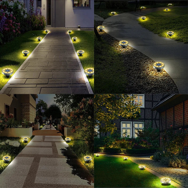 Solar Powered Ground Lights IP65 Waterproof Outdoor LED Disk Lights for Garden Non-Slip Landscape Path Lighting for Patio Lawn
