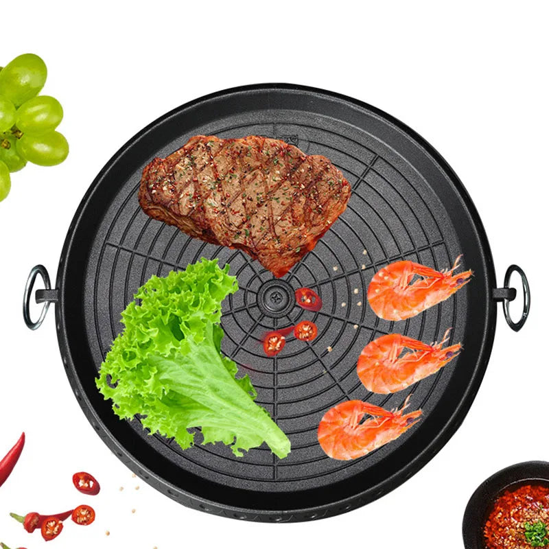 Korean Grill Pan Non-stick Bakeware Smokeless Barbecue Tray Stovetop Plate for Indoor Outdoor Beach Party Camping BBQ Grilling