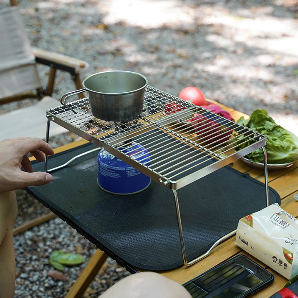 Portable Folding Campfire Grill Stainless Steel Camping Grill Grate Gas Stove Stand Outdoor Wood Stove Stand Cooking Rack