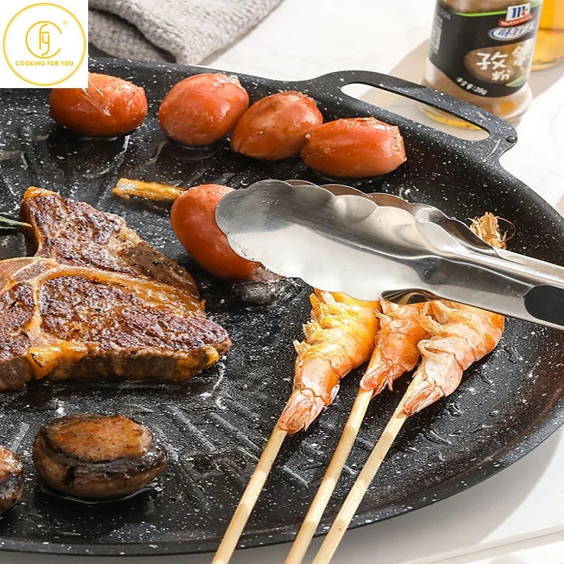 Korean Barbecue Dish Non Stick BBQ Iron Plate Grill Suitable for Induction Cooker Open Flame Family Gatherings Outdoor Barbecue