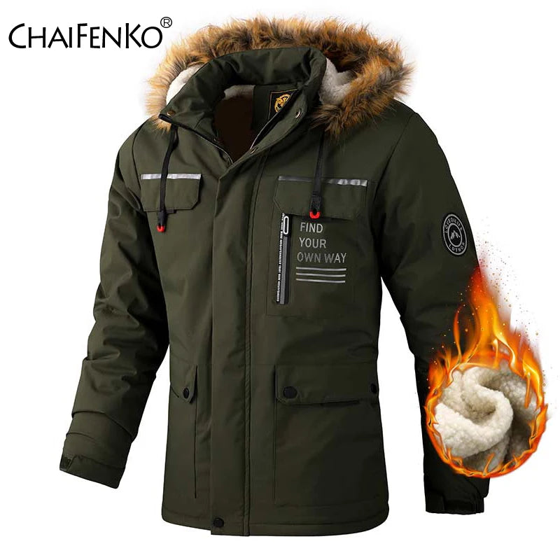 2024 Winter New Fleece Warm Thick Parkas Men Fashion Hooded Fur Collar Windproof Parka Jacket Coat Men Classic Casual Jacket Men